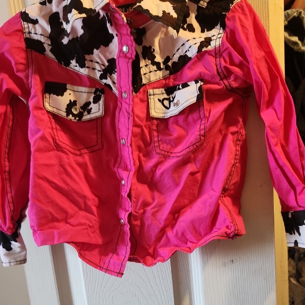 Vibrant Pink and Black Kids Button Down Shirt